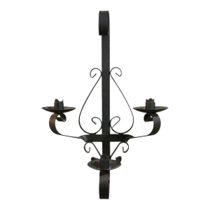 Vintage Black Wrought Iron Gothic Three Candle Wall Sconce