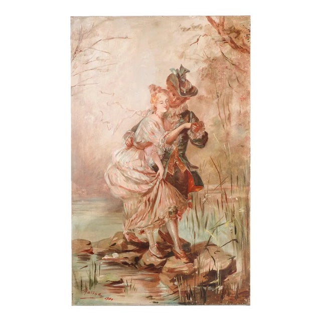 Giovane Coppia, Couple, 1900, Oil on Canvas For Sale