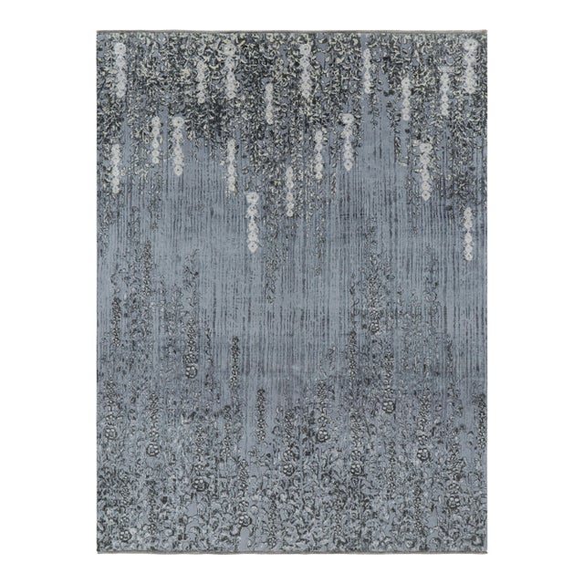 Rug & Kilim’s Abstract Floral Rug in Tones of Gray and Black “Shakaviz” For Sale