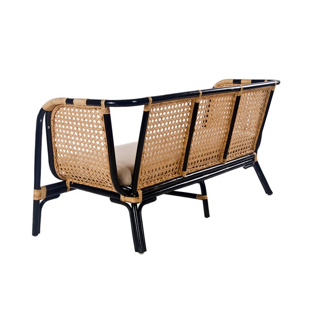 Matthew Izzo Home Quay Black Bamboo and Rattan Seat Lounge Sofa With Cushion For Sale In New York - Image 6 of 6