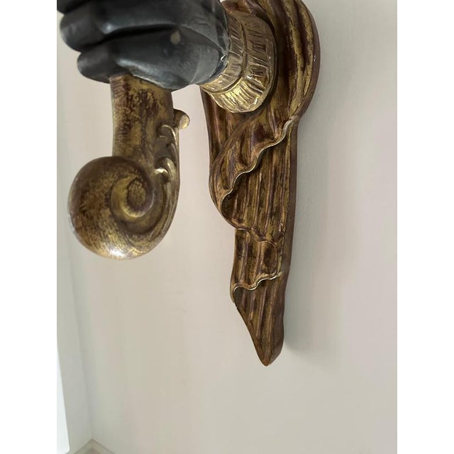 Wood Large French Gilt Torchiere Hand Wall Lights, Set of 2 For Sale - Image 7 of 15