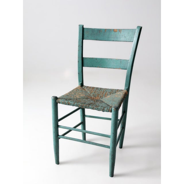 Antique American Painted Ladder Back Rush Seat Chair For Sale - Image 13 of 16