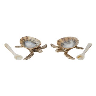 Artisan Silver and Shell Salt and Pepper Box Cellars- Set of 2 For Sale