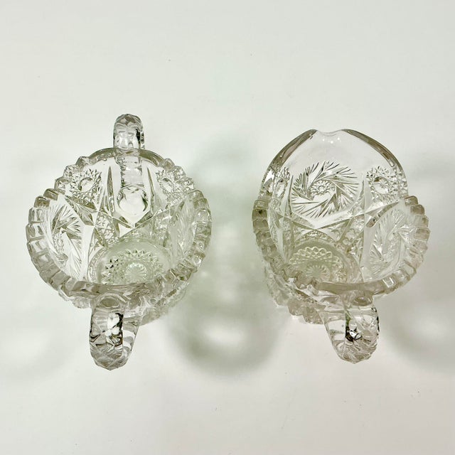 Late 1800s Antique Boho Chic Hollywood Regency American Brilliant Cut Creamer & Sugar - A Pair For Sale - Image 13 of 17