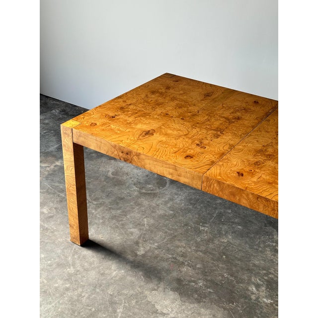 Brown Lane Burl Wood Extendable Parsons Dining Table in the Style of Milo Baughman, 1970s For Sale - Image 8 of 18