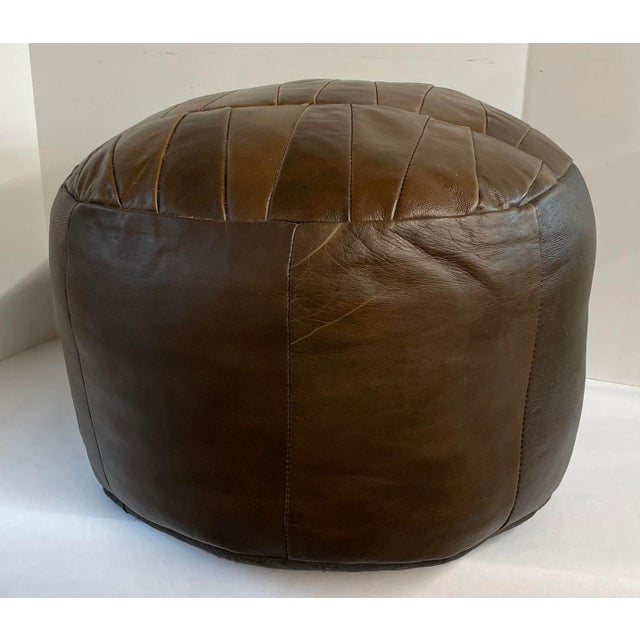 Brown Vintage Brown. Leather Poof Footstool For Sale - Image 8 of 8