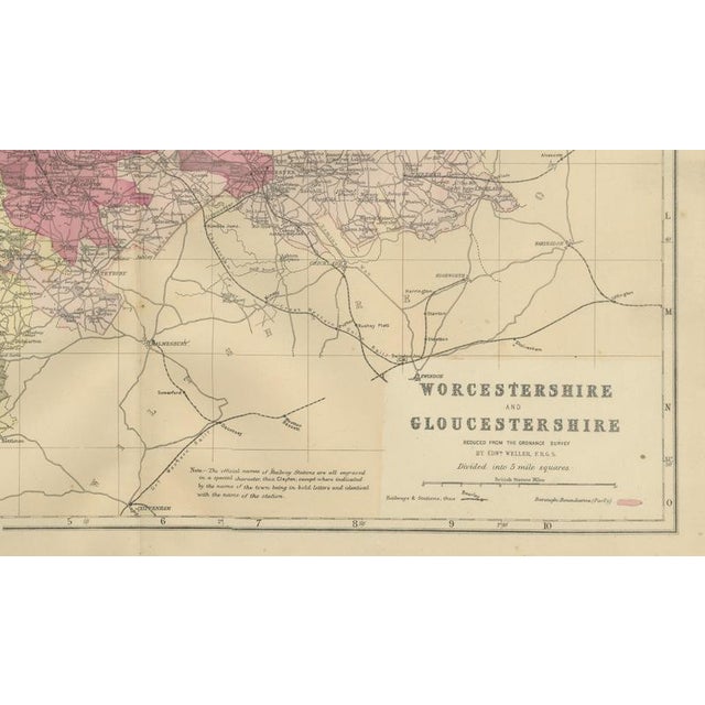 Worcestershire & Gloucestershire South Sheet Map by Edward Weller, 1885 For Sale - Image 3 of 9