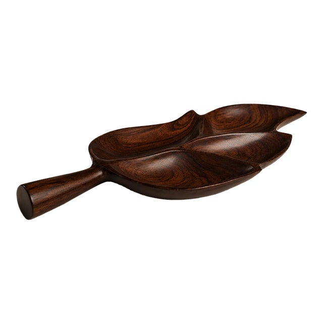 1960s Brazilian Rosewood Leaf-Form Serving Tray / Sculptural Organic Modern Hand-Carved Tray / Mid-Century Decorative Serving Piece For Sale