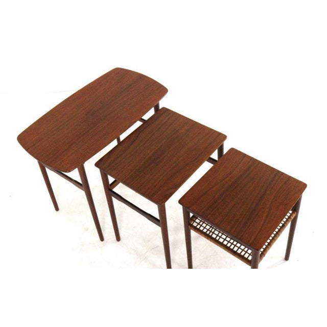 Brown Minimalist Nesting Tables, Denmark, Set of 3 For Sale - Image 8 of 15