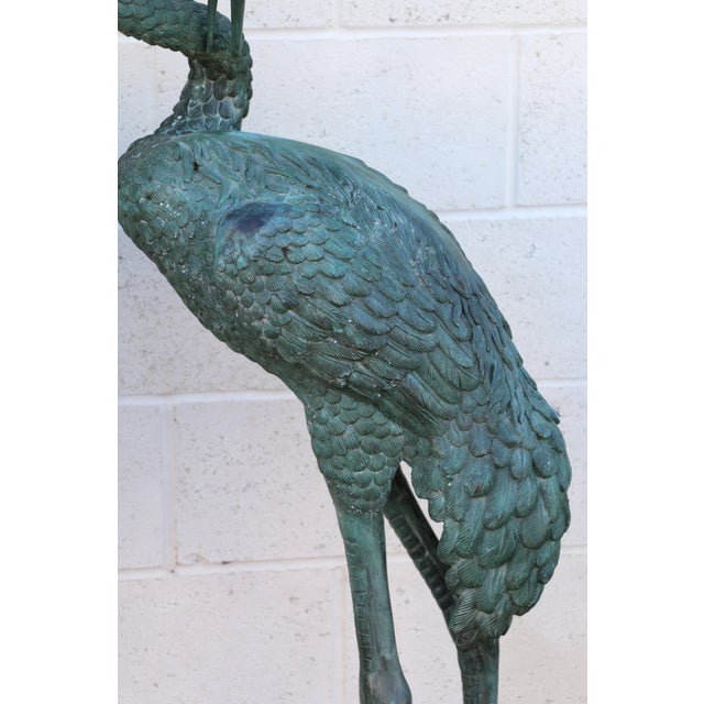 Pair of Contemporary Verdigris Bronze Crane Sculptures, 21st Century Garden Statues For Sale - Image 14 of 18