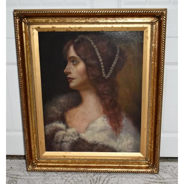 J Bovgvereau Oil Painting Antique Canvas Portrait Fine Art Woman Gilt Frame Sign For Sale - Image 10 of 13