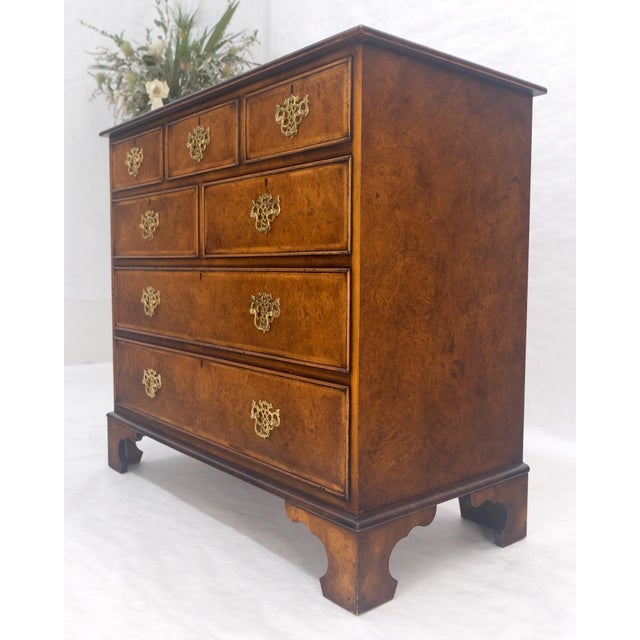 Fine 7 Drawers Burl Wood Banded Top Bracket Feet English Chest of Drawers MINT