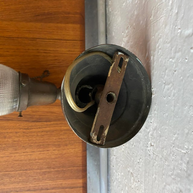 Antique Industrial Steel Wall Sconce With Holophane Glass Shade For Sale - Image 12 of 12