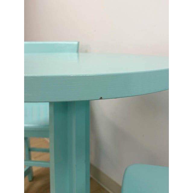 Vintage Bistro Set Turquoise Blue Counter Height Table Two Chairs Outdoor/Indoor For Sale - Image 15 of 16