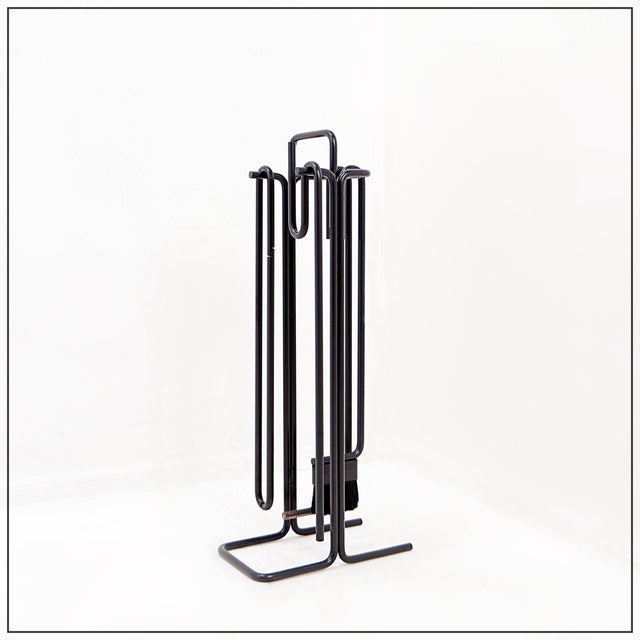 Minimalist Black Metal Fire Set Mace-Line attributed to Ann Maes, 1970s, Set of 5 For Sale - Image 13 of 13