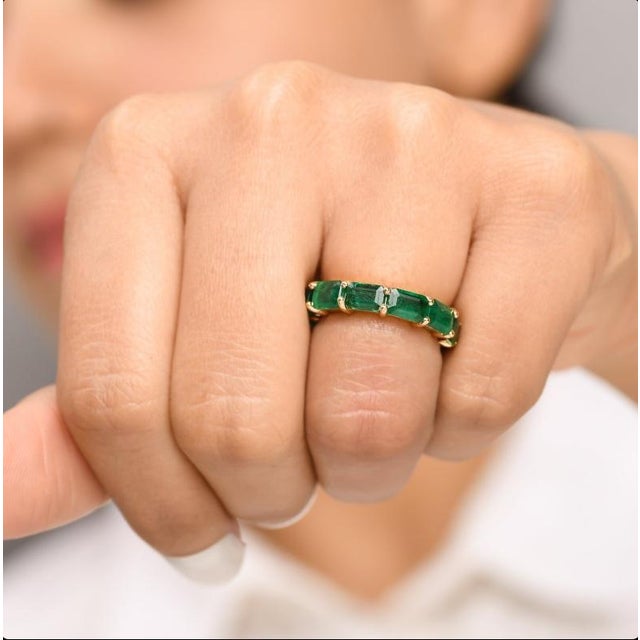 Natural 6.75 cts Zambian emerald ring 14k gold For Sale - Image 4 of 18