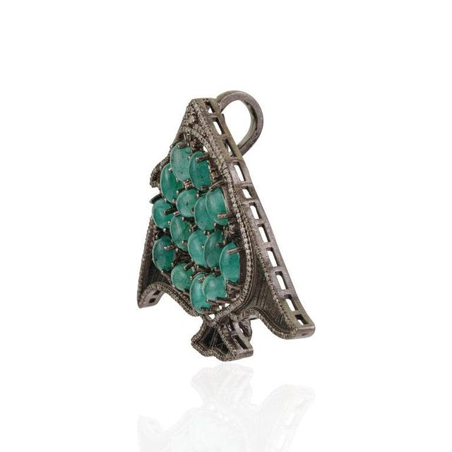 Not Yet Made - Made To Order Vintage Style Emerald & Diamond Manta Ray Brooch Pendant in Solid Sterling Silver For Sale - Image 5 of 13