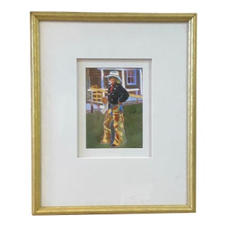 1990s Rhett Thurman Western Cowboy Scene Watercolor Framed For Sale