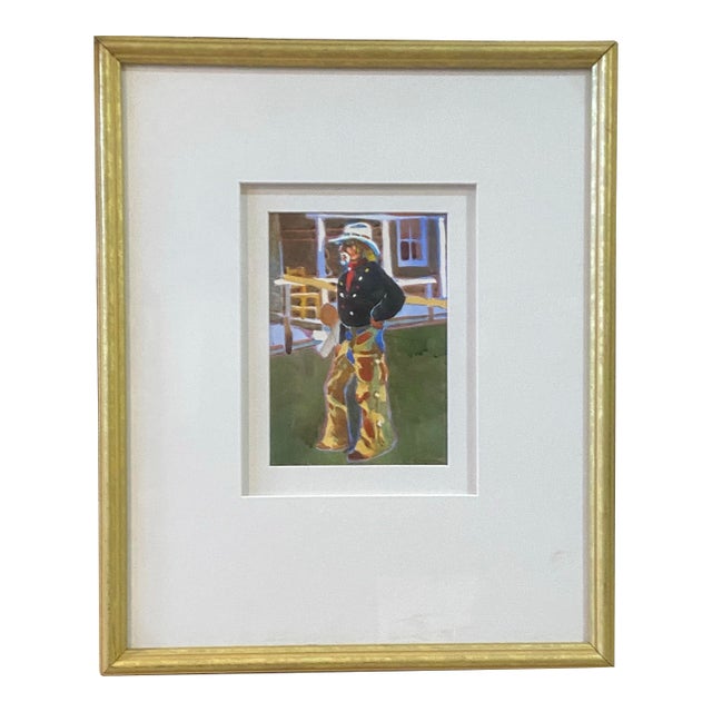 1990s Rhett Thurman Western Cowboy Scene Watercolor on Paper Framed For Sale