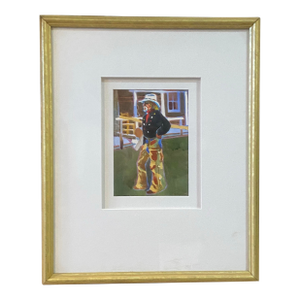 1990s Rhett Thurman Western Cowboy Scene Watercolor on Paper Framed
