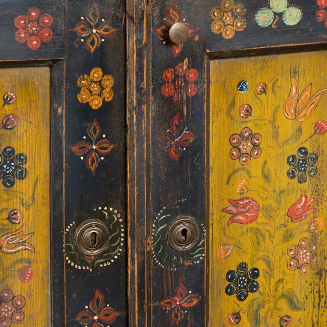 19th Century Original Hand-Painted Hungarian Pine Cabinet Sideboard For Sale - Image 9 of 16