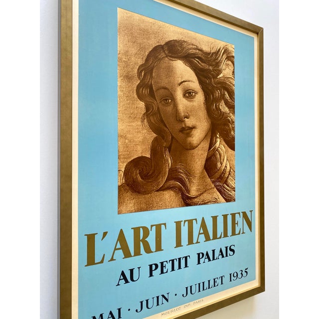 Wood " l'Art Italien " Vintage 1935 Mourlot Fine Art Lithograph Print Art Deco Framed Paris Exhibition Poster Botticelli " Birth of Venus " 1482 For Sale - Image 7 of 12