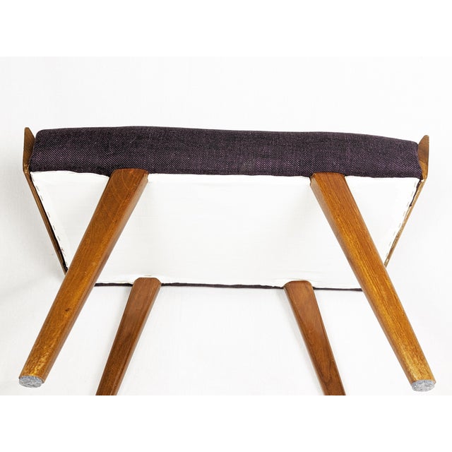 Wood Mid-Century Modern Italian Wood and Purple Fabric Ottoman, 1950s For Sale - Image 7 of 8
