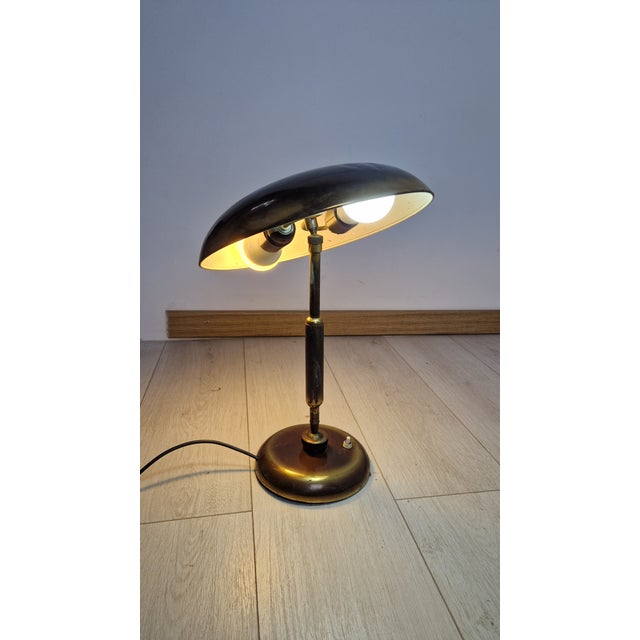 Mid-Century Modern Brass Table Lamp Double-Joint Adjustable Tilting Lampshade, 1950s For Sale - Image 3 of 13