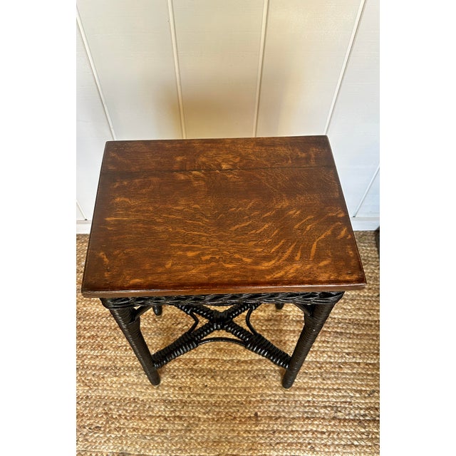 Late 19th Century Late 19th Century Arts and Crafts Wicker and Wood Side Table C1880 For Sale - Image 5 of 7
