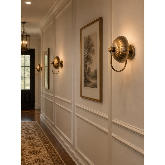 Vintage Brass Wall Sconce Light, Handmade Antique Brass Flower Wall Lamp, Mid Century Shell Sconce, Bedroom Bedside Hallway Lighting Fixture For Sale - Image 10 of 10