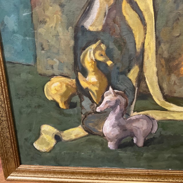 Green 20th Century Oil on Canvas Still Life Composition European School Signed Framed Made 1964 by Kuzmenco For Sale - Image 8 of 11