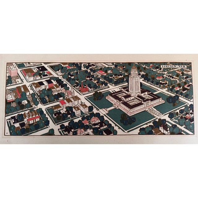 Mid 20th Century Aerial View of Lincoln Nebraska Signed Art Print For Sale - Image 4 of 11