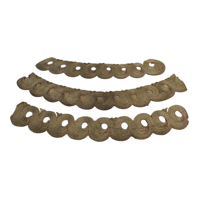 Antique Heavy Woven Persian Gold Metallic Threads Decorative Trims - Set of 3 For Sale