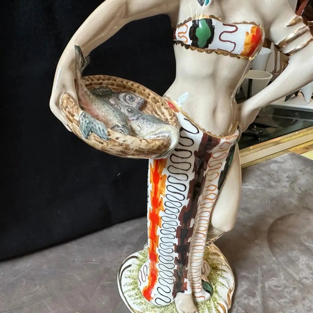 1950s 1950s Mid-Century Modern Ceramic Italian Figure of a Woman With Fishes For Sale - Image 5 of 11