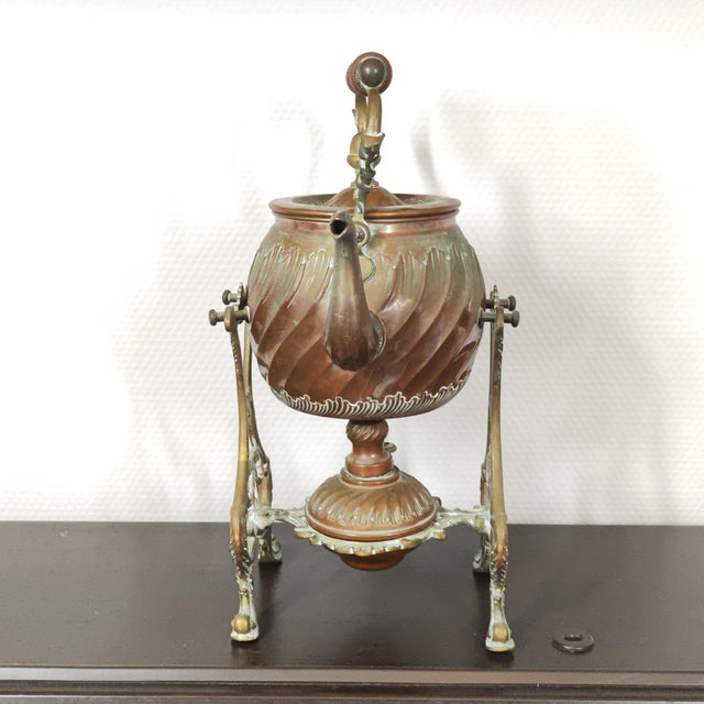 Antique French Copper Spirit Kettle on Brass Stand by e.d. Paris, C. 1900 For Sale - Image 4 of 10