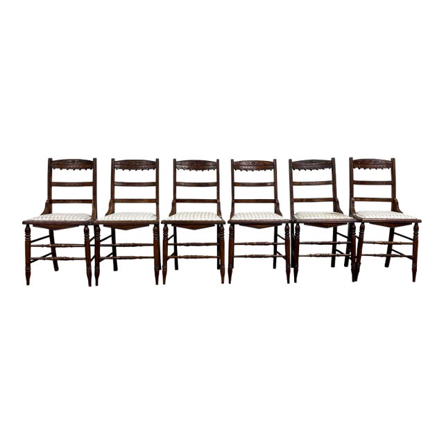 Antique Victorian Eastlake Ladderback Dining Chairs - Set of 6 For Sale