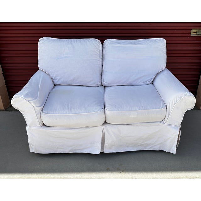 Pottery Barn Style White Slipcover 2 Seat Settee Sofa Chairish