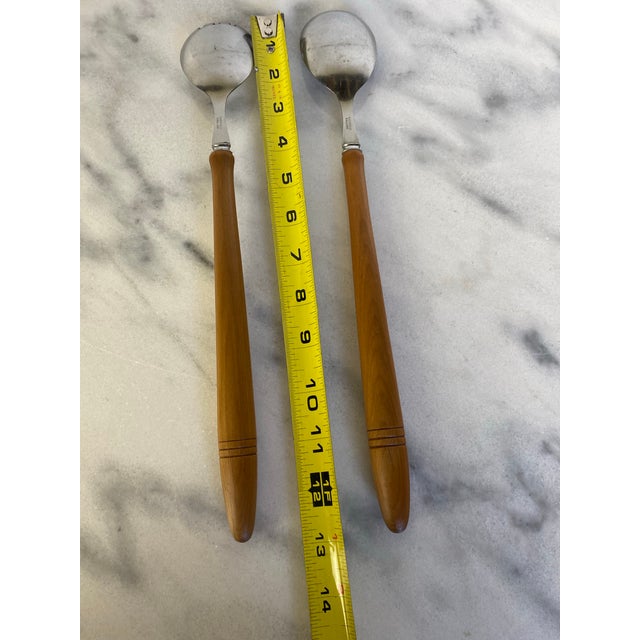 Late 20th Century Vintage Sheffield England Wood Handled Salad Serving Set - a Pair For Sale - Image 5 of 6