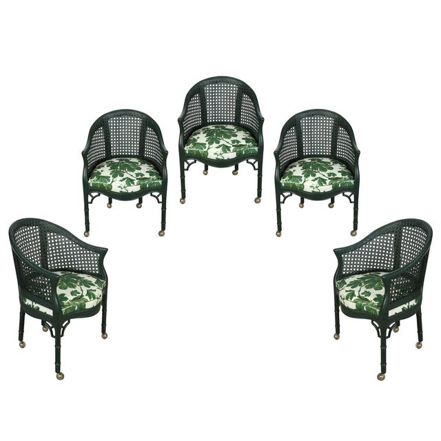 Mid 20th Century Bielecky Brothers Style Rattan Dining Table and Chairs Set For Sale - Image 5 of 6