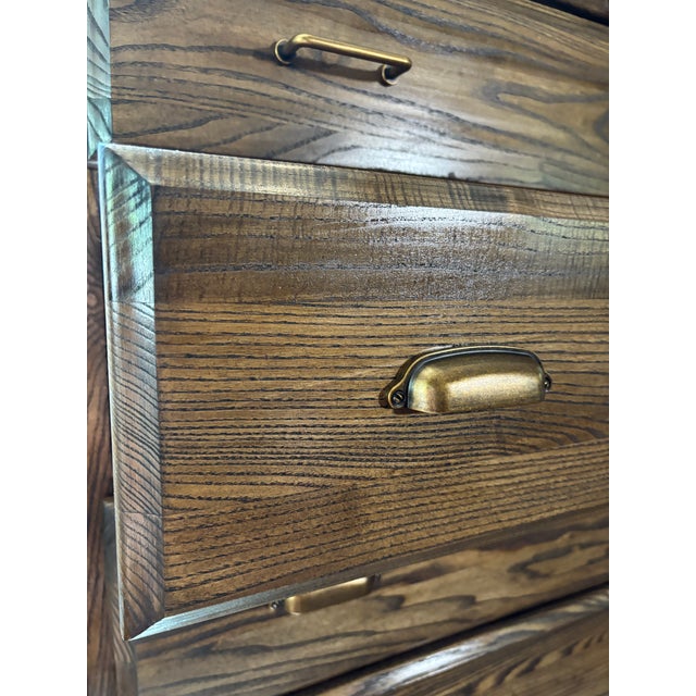 1990s Vintage Crawford Furniture Solid Oak Dresser & Night Stand, Walnut For Sale - Image 5 of 8