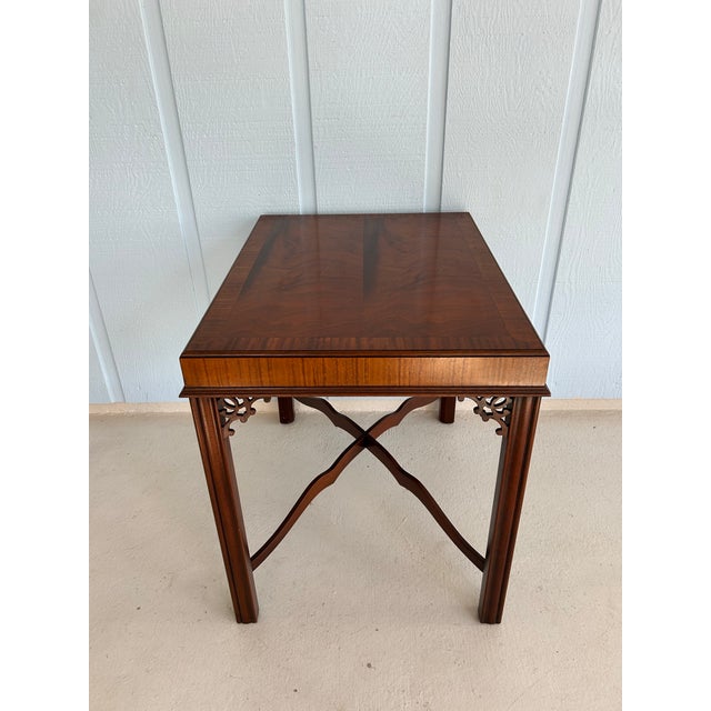 Brown Antique Chinoiserie Chippendale-Style Mahogany Tea Table With Fretwork Brackets & X-Stretcher C. 1910 For Sale - Image 8 of 12