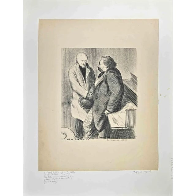 Le loup et le Chien is a Lithograph realized by Paul Hermann in 1905 ca. Good conditions except for some foxings. Hand-...