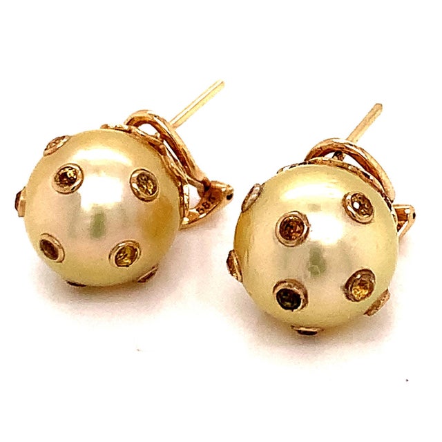 Traditional South Sea Pearl Sapphire Earrings 14k Gold Certified For Sale - Image 3 of 15