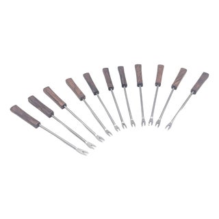 Mid 20th Century Stainless Steel and Teak Wood Cocktail Picks For Sale