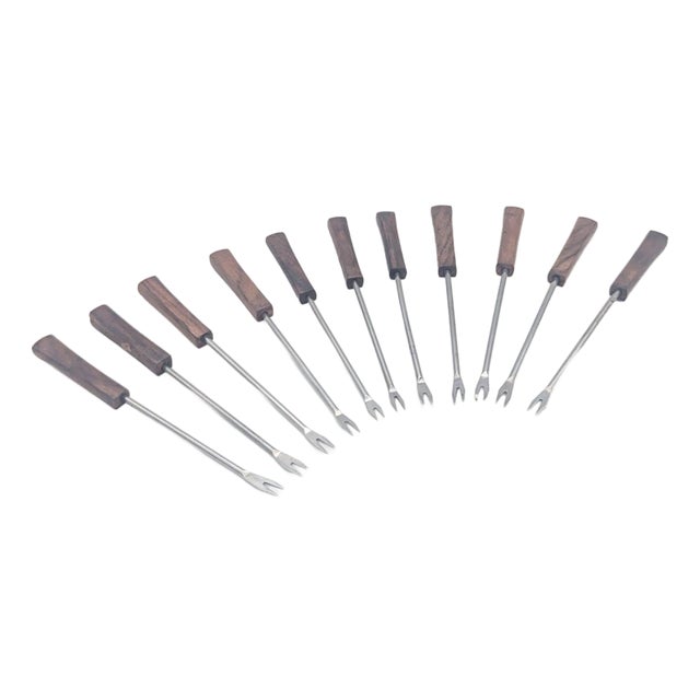 Mid 20th Century Stainless Steel and Teak Wood Cocktail Picks For Sale