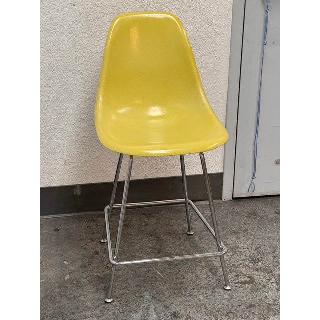 Eames Fiberglass Yellow Shell Counter Stool, Vintage For Sale - Image 10 of 12