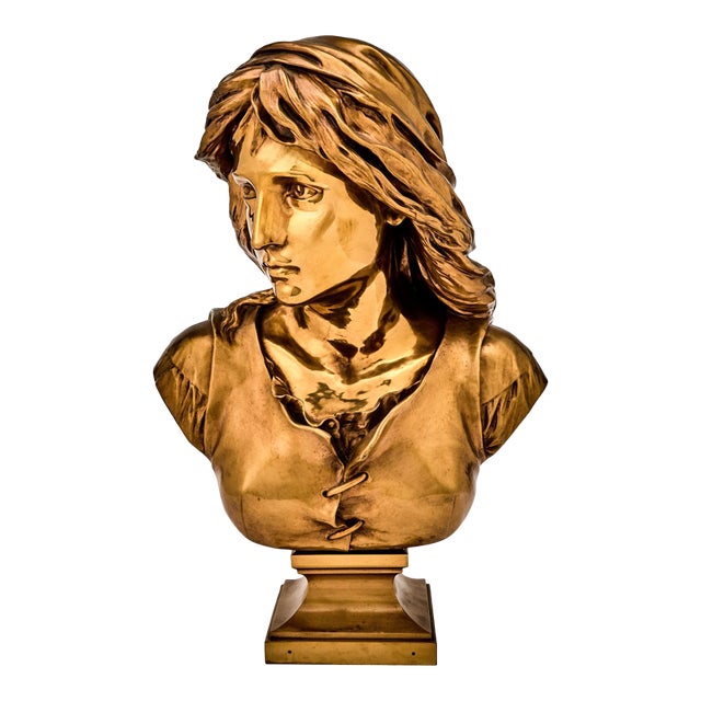French 19th Century Bronze Sculpture/ Bust of a Woman, Signed F, Barbedienne For Sale