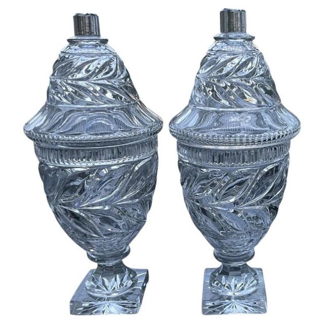 Georgian Anglo-Irish Cut-Glass Lidded Urns attributed to Waterford, 1820, Set of 2 For Sale - Image 15 of 15