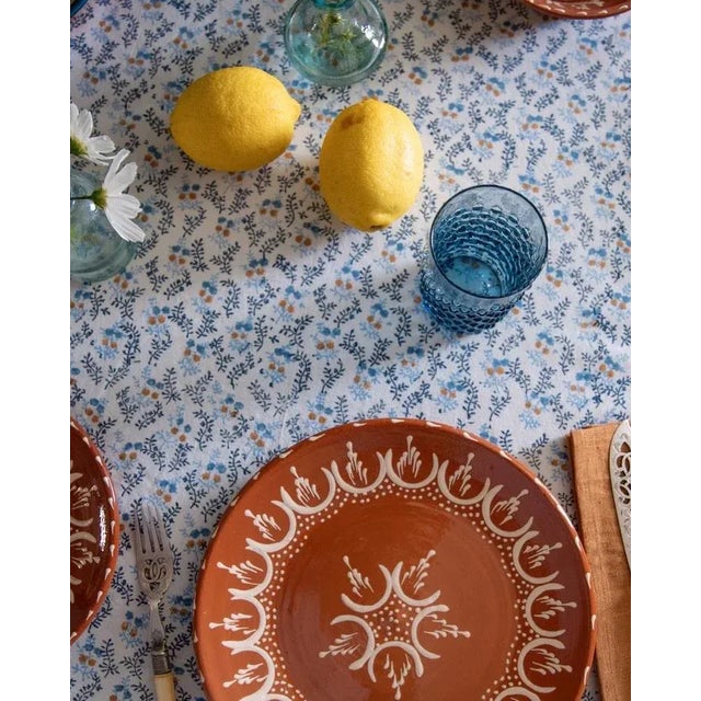 English Sharland England Little Flower Scalloped Tablecloth in Blue For Sale - Image 3 of 3