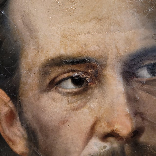 Black French School Artist, Male Portrait, 1800s, Oil on Board, Framed For Sale - Image 8 of 18